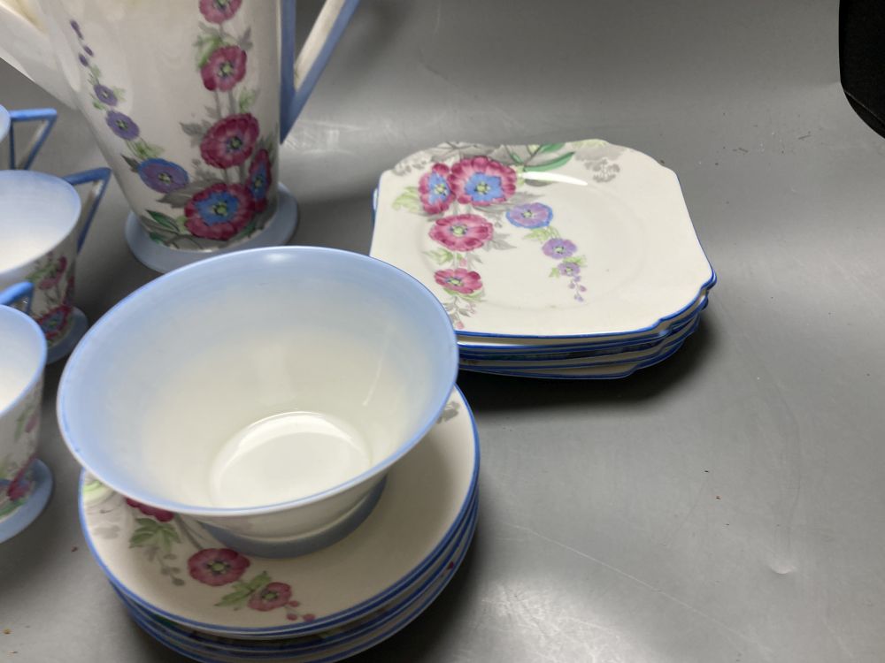 A Shelley 12019 Hollyhocks pattern part tea set